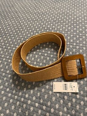 LOFT Natural Tan Woven Straw Belt with Wooden Buckle